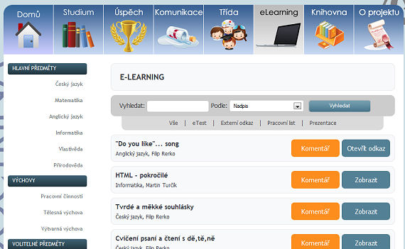 Záložka E-learning