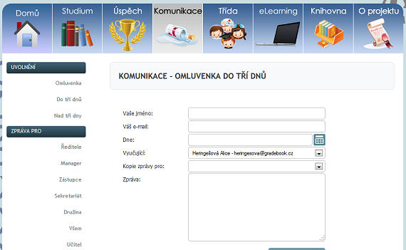 Záložka Komunikace